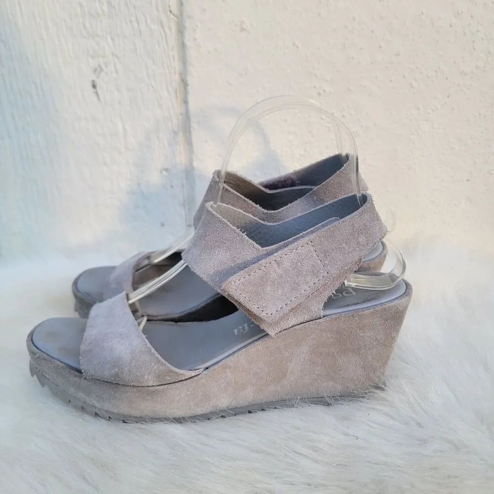 Pedro Garcia Suede Grey Platform Wedges Size 9.5 Made In Spain